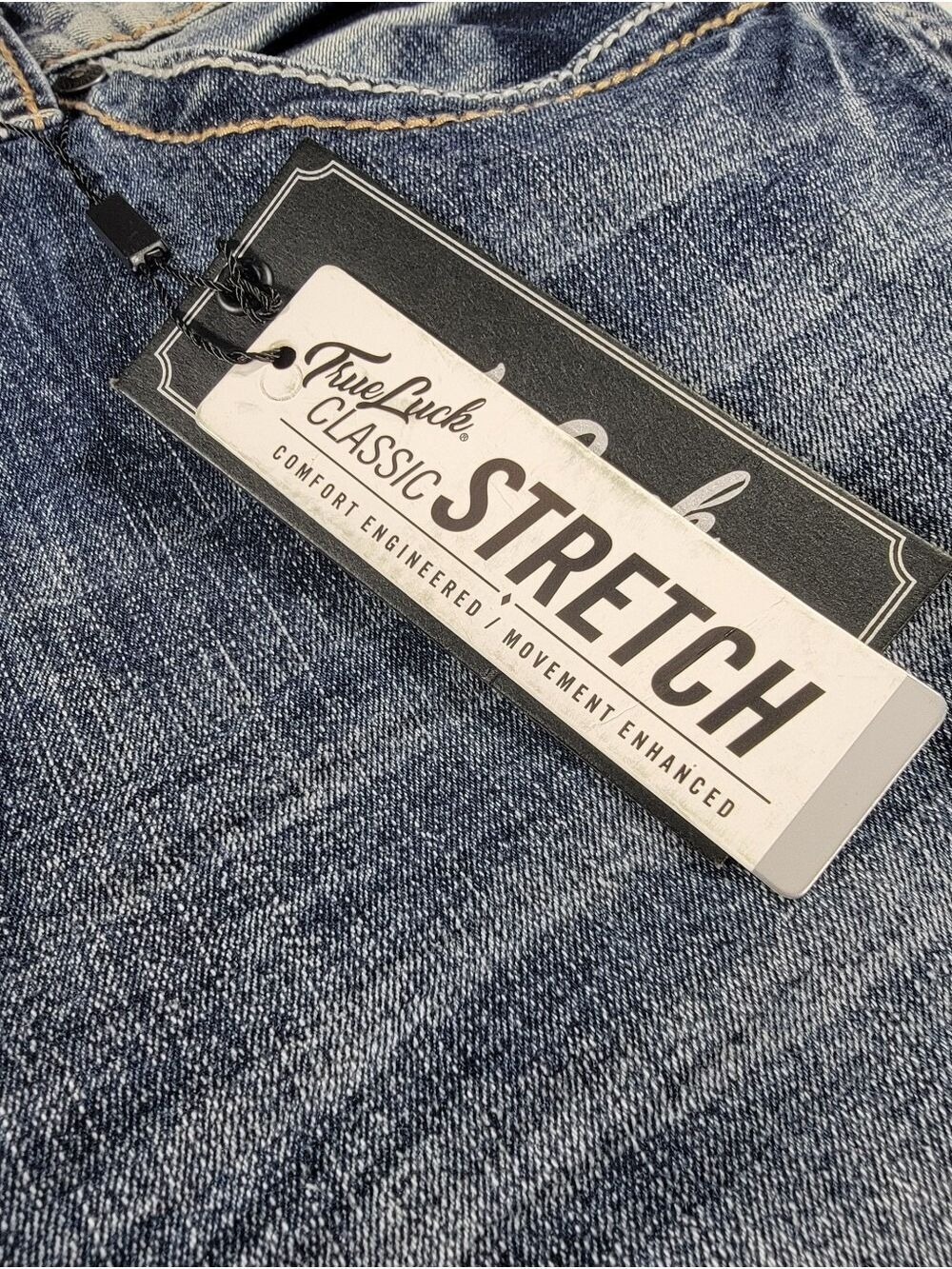 NEW True Luck Jeans Mens 38x32 Blue Stretch Straight Slim Denim NWT - Picture 3 of 11